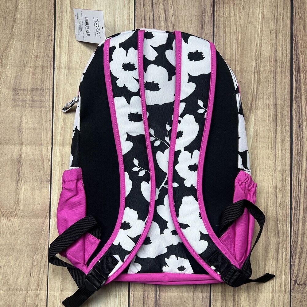 Studio C Backpack Laptop Tablet Holds Most 15" Laptops Black Pink Floral NEW - Picture 2 of 6